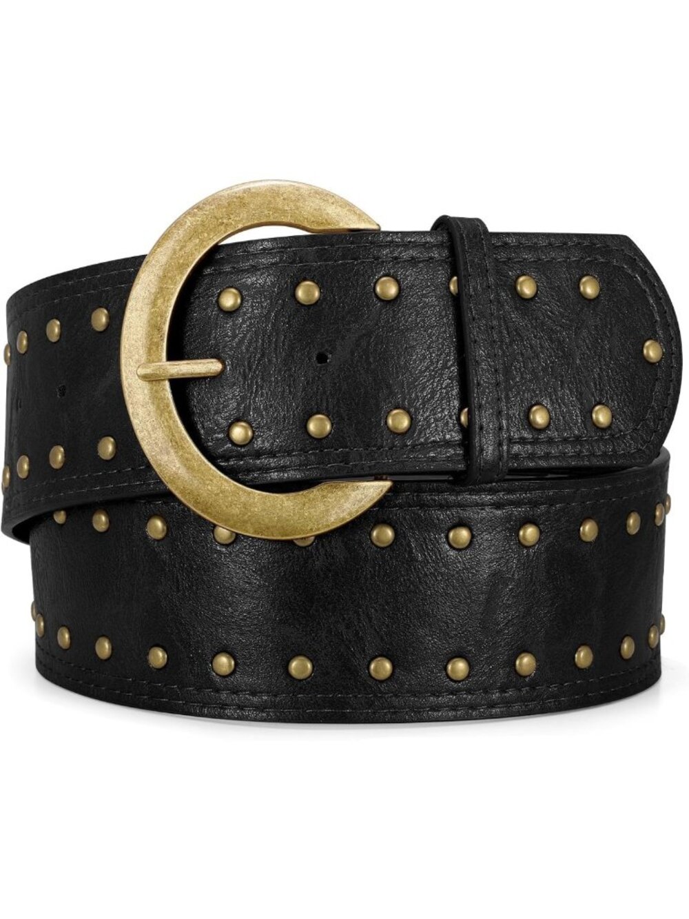 Wide Chunky Leather Waist Belt for Women - 2.3" Vintage Boho Studded Style